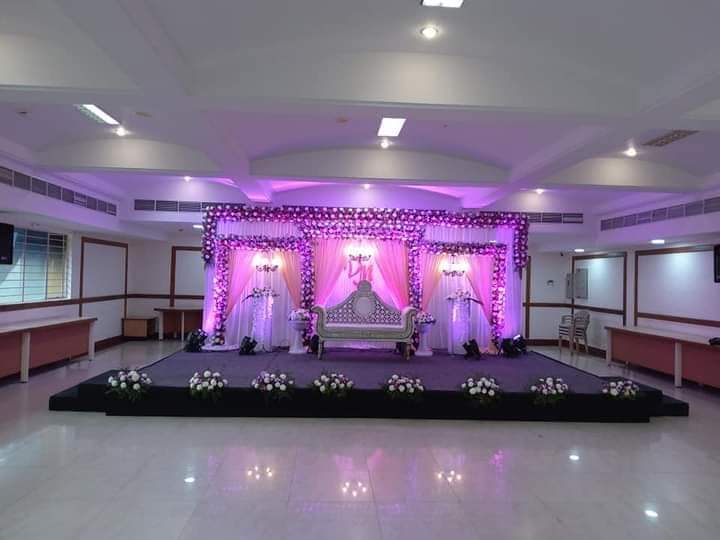 Luxury Wedding Stage Background with Traditional Floral Canopy Decor